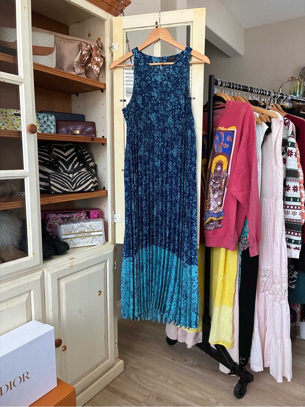 J. Jill Navy and Teal Floral Maxi Dress